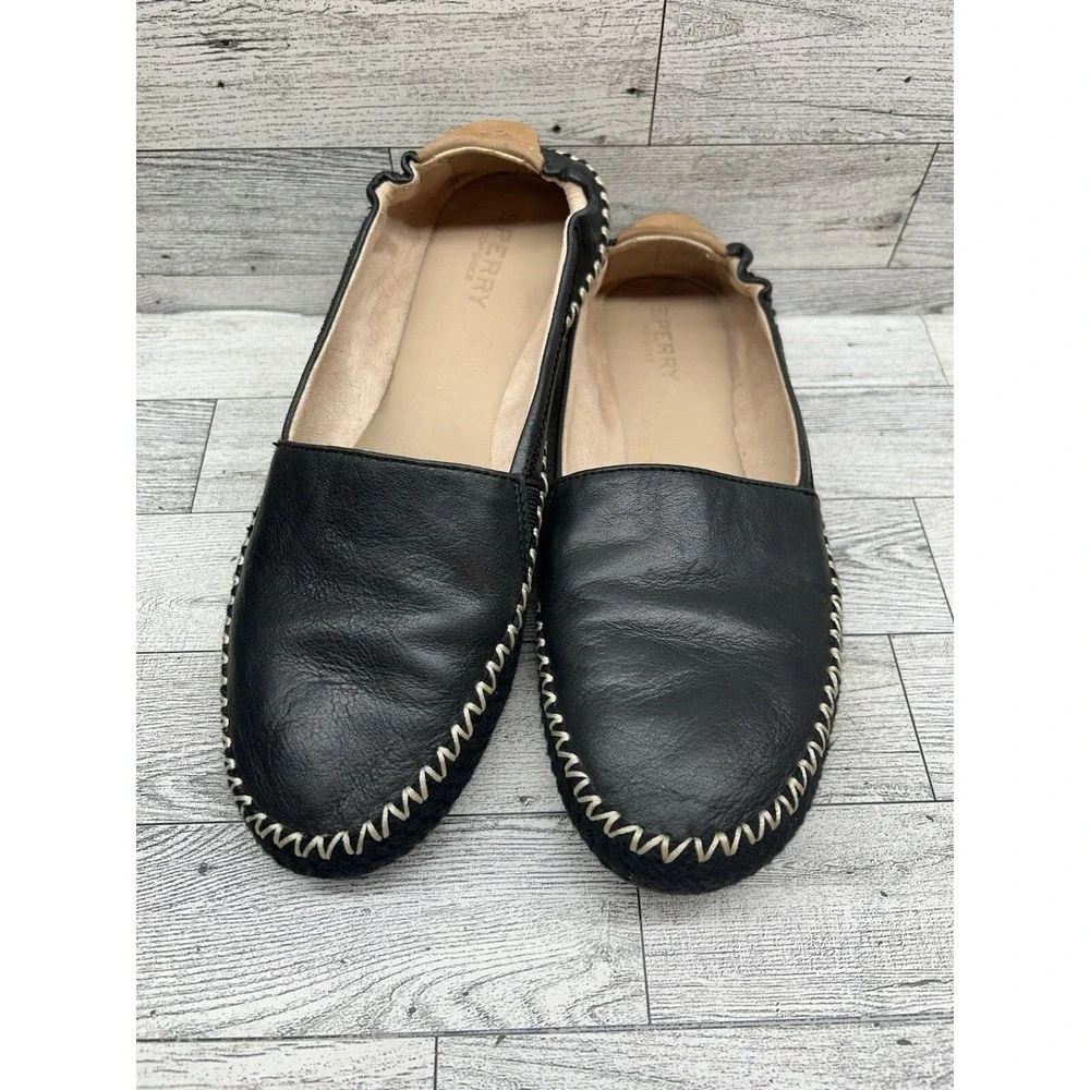 SPERRY Top Sider Womens 7.5M Sunset Ella Espadrille SlipOn Flat Loafers Black